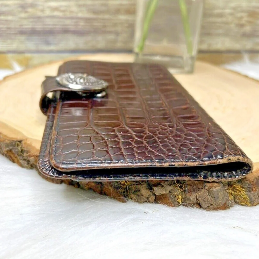 Vntg Brighton Brown Croc Embossed Leather Wallet Folder Folio Journal Case Cover - Picture 9 of 11